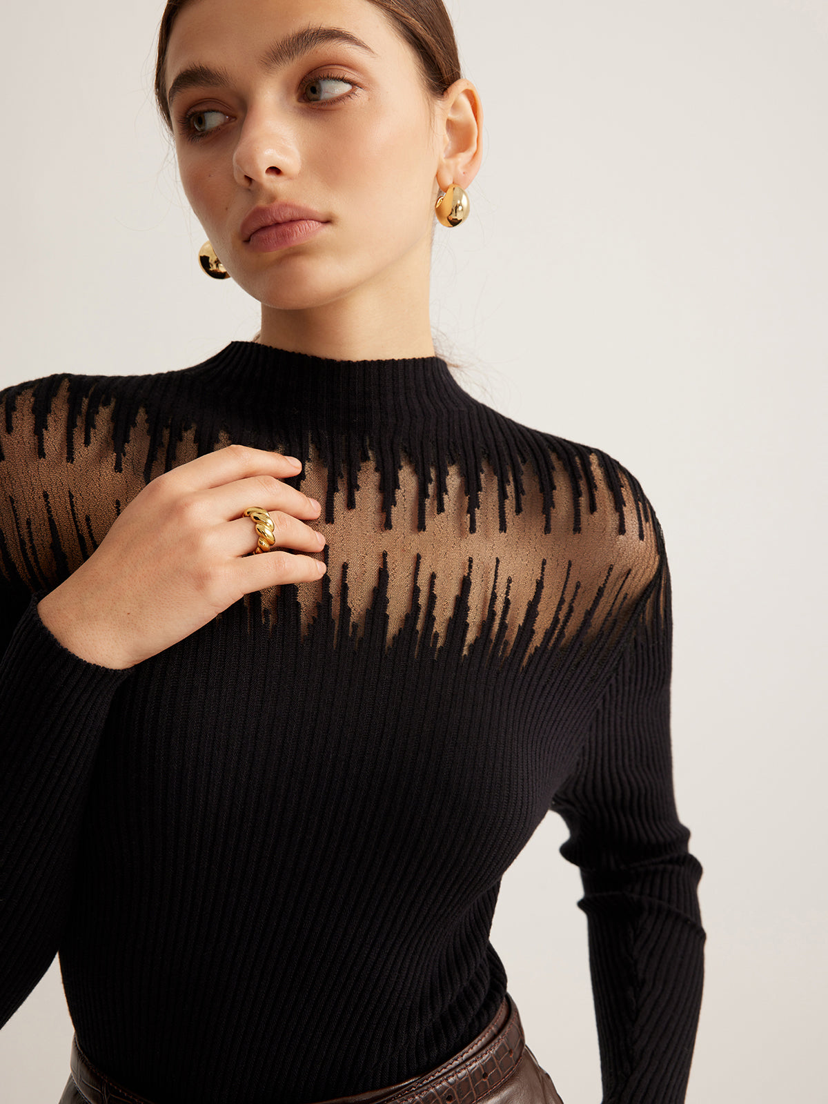 Yvonne fitted sweater sheer panel detail