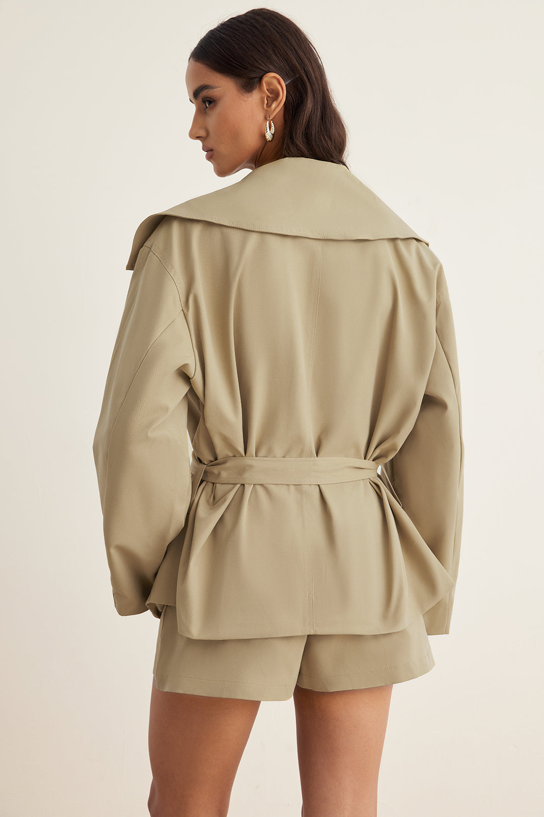 Zelie khaki jacket belt and waist detail